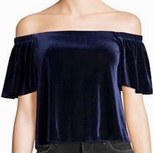 Blue Velvet Off-the-Shoulder Blouse